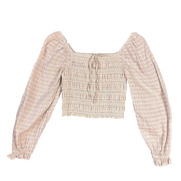 American Eagle Smocked Lg Sleeve Peasant Crop Top in Cream – Women’s Sz XS - Picture 2 of 12
